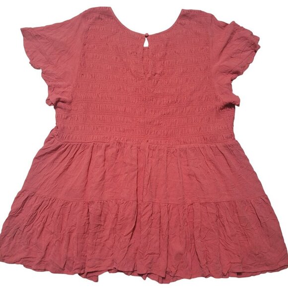 Torrid Womens Coral Smocked Peplum Tiered Top Size 4 Cottegecore Boho - Picture 7 of 7